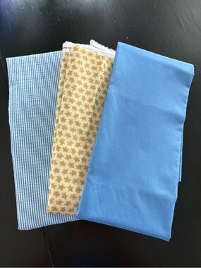 Cotton Fabric Blue Seersucker and Flower Print